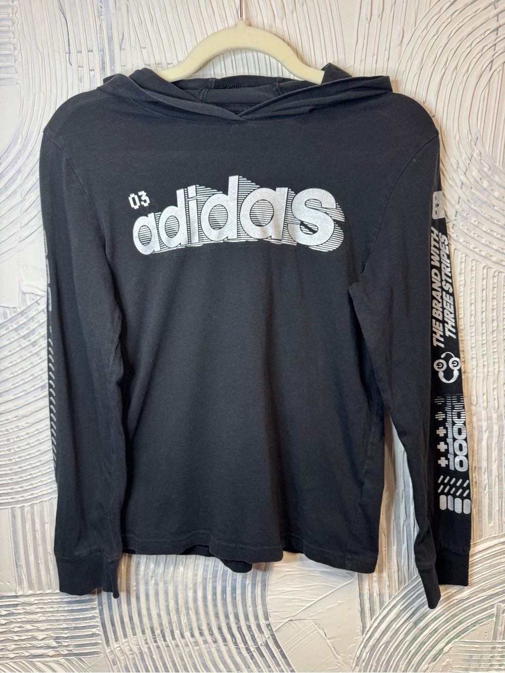 adidas Black Kids Logo Hooded Long Sleeve Shirt
